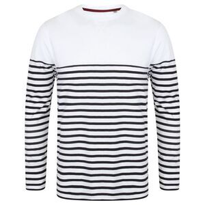 Front Row Mens Long Sleeve Breton Stripe T-Shirt / White/Navy